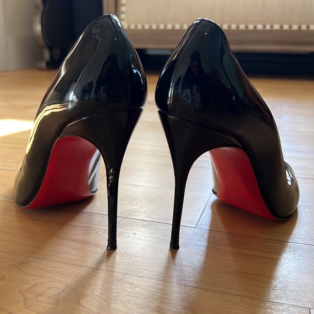 Black Patent Leather Christian Louboutin Peep Toe Stiletto - Size 40 - Picture 9 of 10